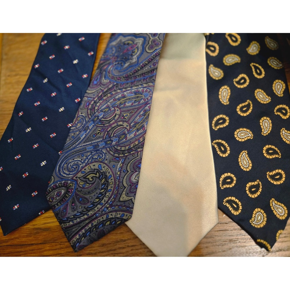 Mens Silk Necktie Lot 4 Stafford The Tie Bar Navy Gold Formal Excellent Craft